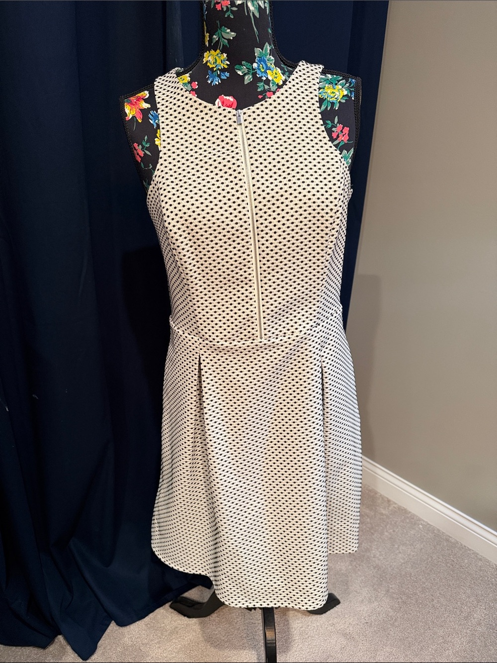 Express White Sleeveless Polka Dot Fit-and-Flare Dress